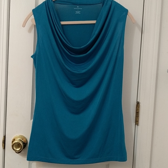 Teal Blue Cowl neck Blouse - Picture 2 of 4
